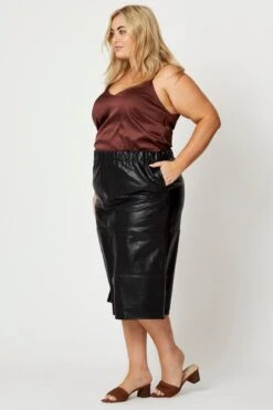 Black Midi Skirt Faux Leather -You And All Fashion Store csm14442 80b black 3