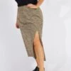 Black Geo Midi Split Skirt
