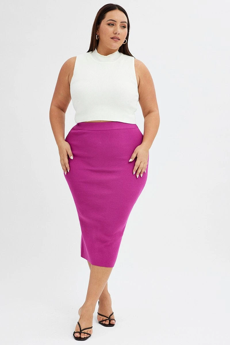 Pink Midi Skirt Rib Knit 3 Pink Midi Skirt Rib Knit - Image 3