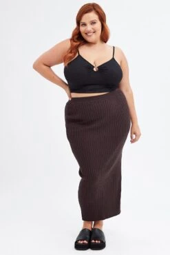 Brown Midi Bodycon Skirt Knit -You And All Fashion Store csm15352c 81rb chocolate 3