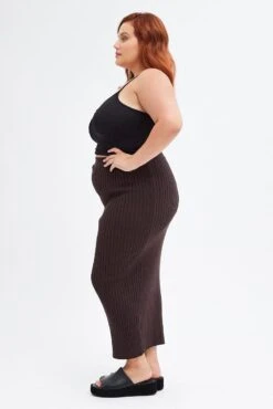 Brown Midi Bodycon Skirt Knit -You And All Fashion Store csm15352c 81rb chocolate 4