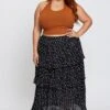 Geo Print High Waist Frill Tiered Midi Skirt