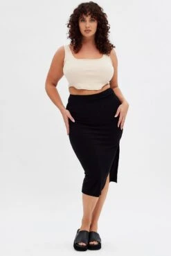 Black Rib Midi Skirt Drawstring Ruched -You And All Fashion Store csm1595x 84ab black 3