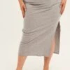 Grey Midi Skirt Rib Elastic Waist Bodycon