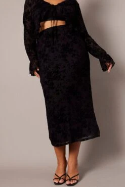 Black Burnout Elastic Waist Skirt -You And All Fashion Store csm17734c 47a black 3