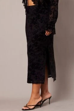 Black Burnout Elastic Waist Skirt -You And All Fashion Store csm17734c 47a black 4