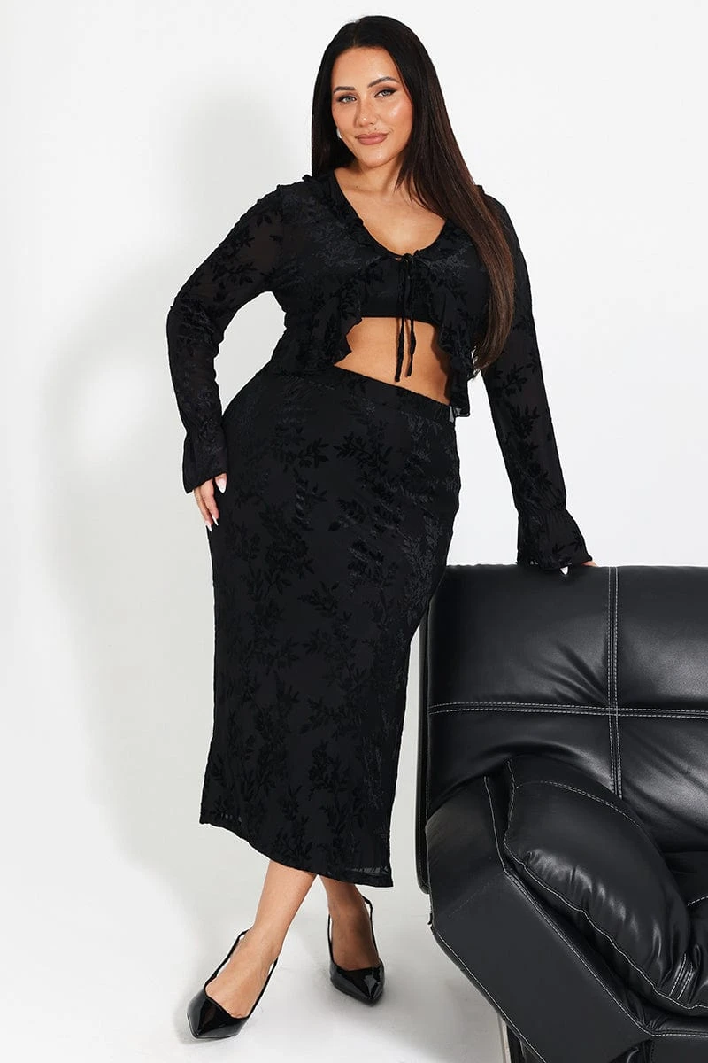 Black Stretch Burnout Bodycon Midi Skirt 1 Black Stretch Burnout Bodycon Midi Skirt