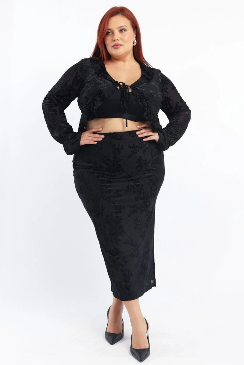 Black Stretch Burnout Bodycon Midi Skirt 2 Black Stretch Burnout Bodycon Midi Skirt - Image 2