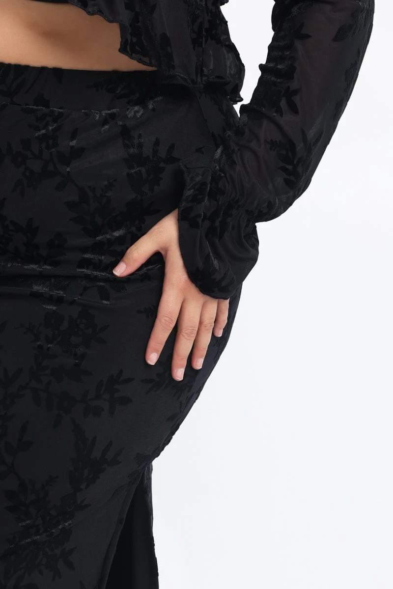 Black Stretch Burnout Bodycon Midi Skirt 6 Black Stretch Burnout Bodycon Midi Skirt - Image 6