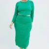 Green Midi Skirt Rib Jersey Bodycon