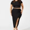 Black Wavy Texture Bodycon Split Skirt