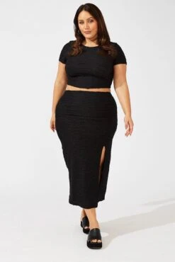 Black Wavy Texture Bodycon Split Skirt -You And All Fashion Store csm2163bx 81ab black 3
