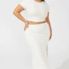 White Wavy Texture Bodycon Split Skirt