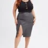 Grey Split Skirt Midi Faux Leather