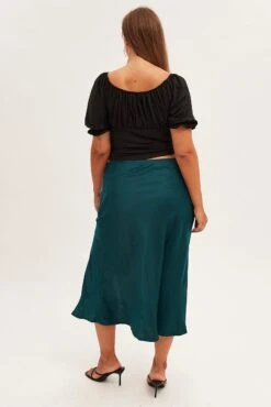 Green Midi Skirt High Waist Split Satin -You And All Fashion Store csm2282a 33rb forest 5