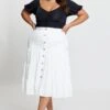 White Midi Skirt Mock Button