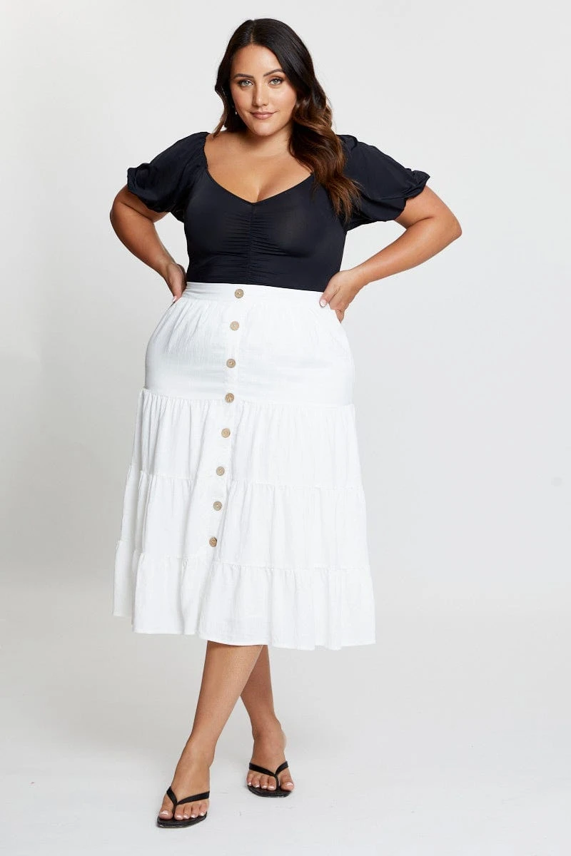 White Midi Skirt Mock Button 1 White Midi Skirt Mock Button