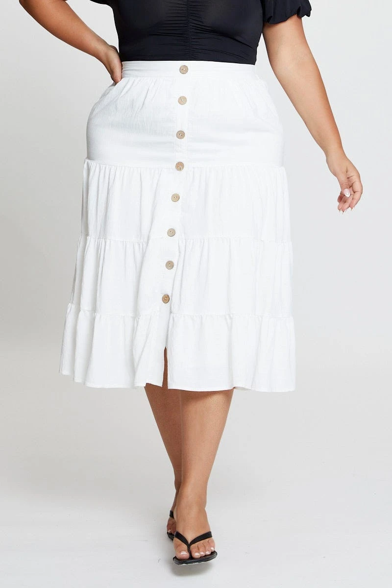 White Midi Skirt Mock Button 2 White Midi Skirt Mock Button - Image 2