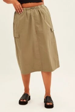 Green Parachute Midi Skirt -You And All Fashion Store csm2574 36rb khaki 2