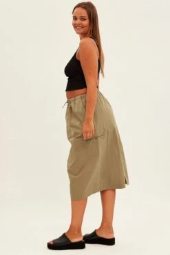 Green Parachute Midi Skirt -You And All Fashion Store csm2574 36rb khaki 4