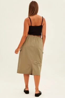 Green Parachute Midi Skirt -You And All Fashion Store csm2574 36rb khaki 5