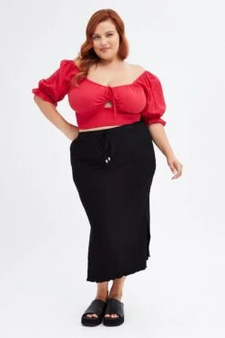 Black High Waist Side Slit Midi Jersey Skirt -You And All Fashion Store csm25820 47lb black 3