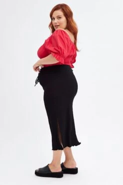 Black High Waist Side Slit Midi Jersey Skirt -You And All Fashion Store csm25820 47lb black 4