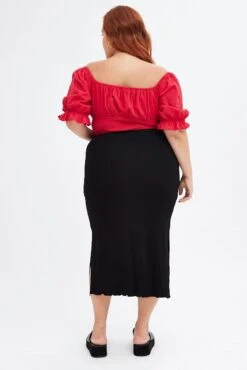 Black High Waist Side Slit Midi Jersey Skirt -You And All Fashion Store csm25820 47lb black 5