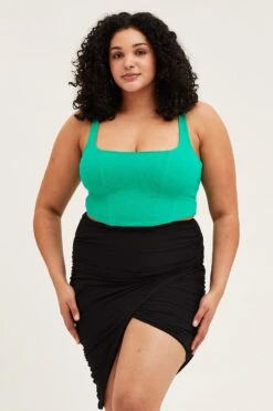 Black Asymmetric Ruched Jersey Skirt