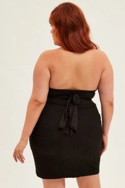 Black Midi Skirt Bodycon Drawstring Front Jersey -You And All Fashion Store csm25916 35a black 5