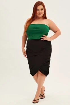 Black Knee Skirt Jersey Ruched Bodycon -You And All Fashion Store csm25927 42a black 3