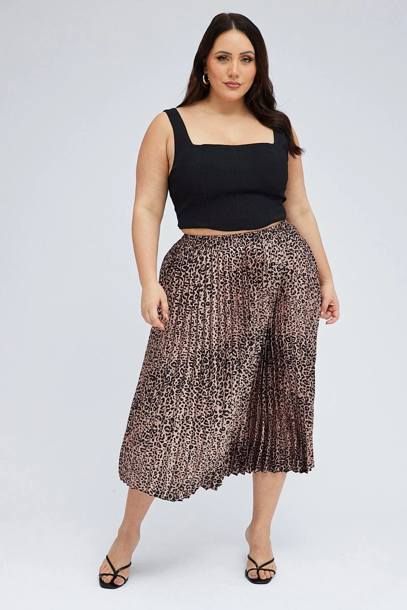 Brown Animal Print Pleated Skirt Leopard 1 Brown Animal Print Pleated Skirt Leopard