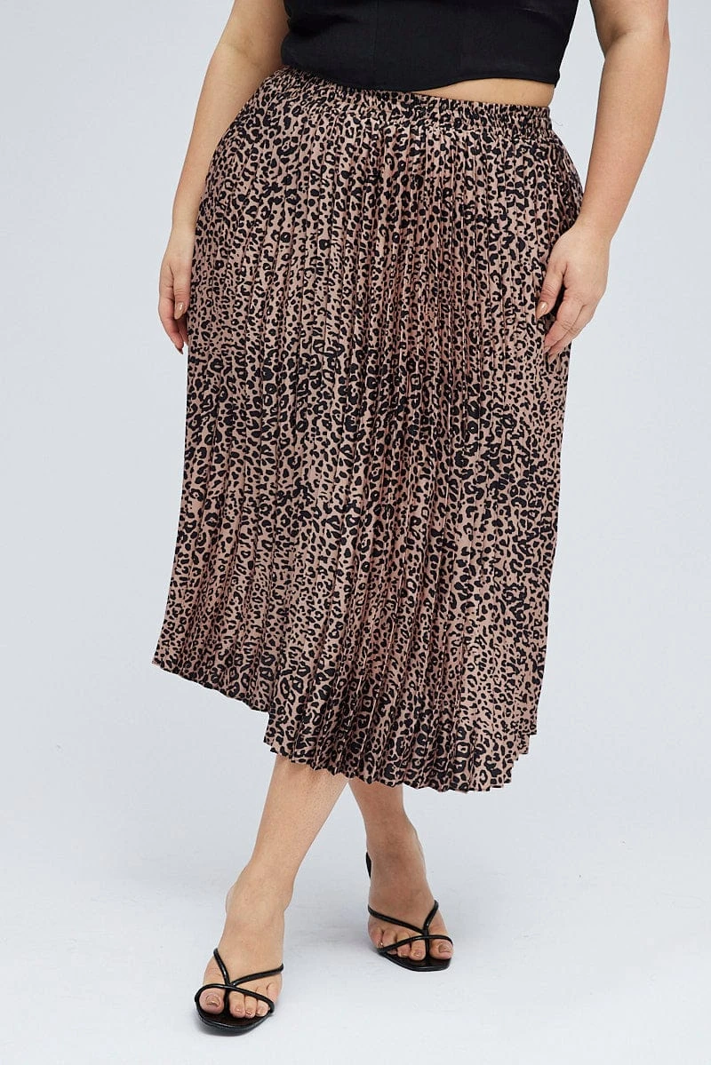 Brown Animal Print Pleated Skirt Leopard 2 Brown Animal Print Pleated Skirt Leopard - Image 2