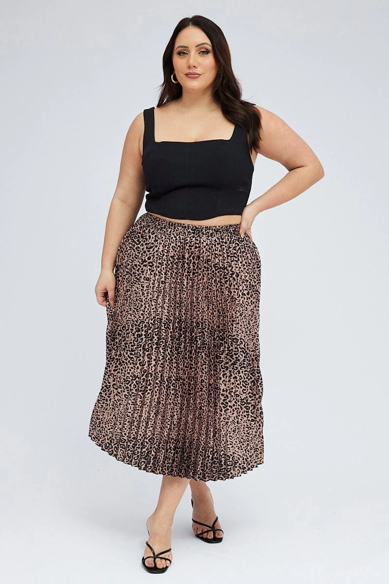 Brown Animal Print Pleated Skirt Leopard 3 Brown Animal Print Pleated Skirt Leopard - Image 3