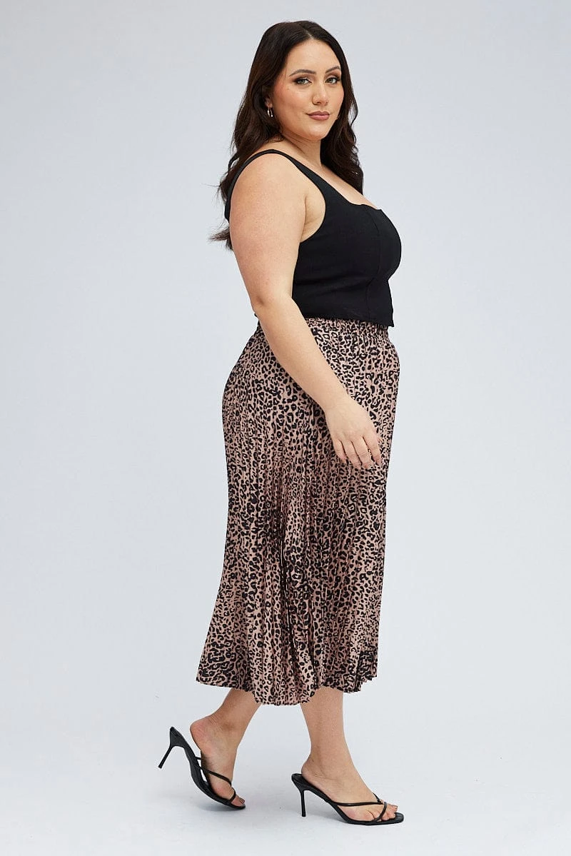 Brown Animal Print Pleated Skirt Leopard 4 Brown Animal Print Pleated Skirt Leopard - Image 4