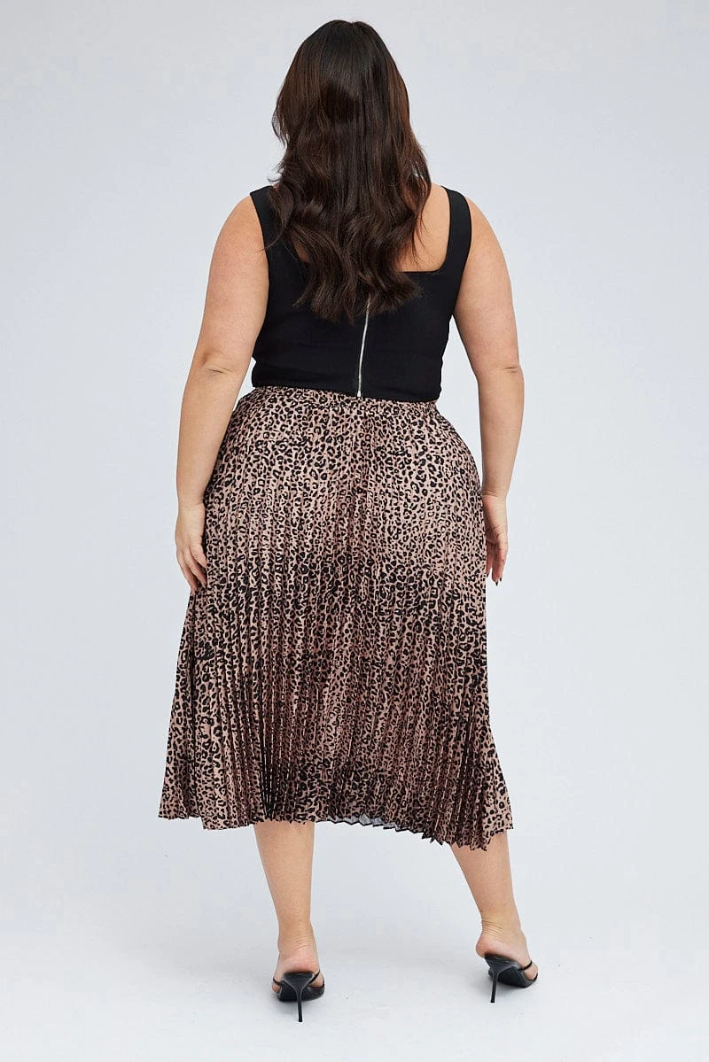 Brown Animal Print Pleated Skirt Leopard 5 Brown Animal Print Pleated Skirt Leopard - Image 5