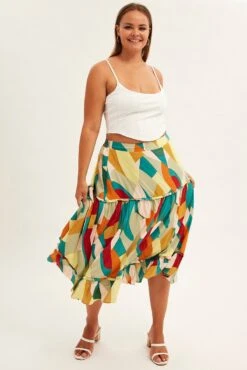 Print Midi Skirt Frill Detail Rayon -You And All Fashion Store csm31714 81ab abstract p 3