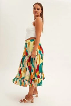 Print Midi Skirt Frill Detail Rayon -You And All Fashion Store csm31714 81ab abstract p 4