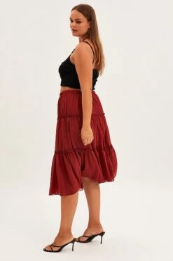Brown Midi Skirt Elastic Waist Chiffon Frill -You And All Fashion Store csm31745 33ab clay 4