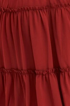 Brown Midi Skirt Elastic Waist Chiffon Frill -You And All Fashion Store csm31745 33ab clay 6