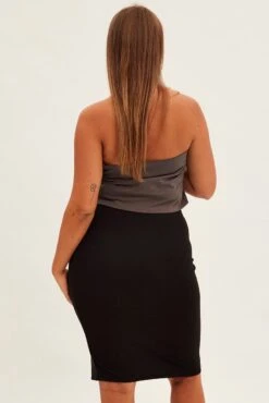 Black Midi Skirt Rib Textured Jersey Elastic Waist -You And All Fashion Store csm31819 42ab black 5