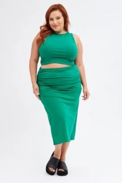 Green Midi Skirt Elastic Waist Gather Double Layer -You And All Fashion Store csm31825x 84a green 3