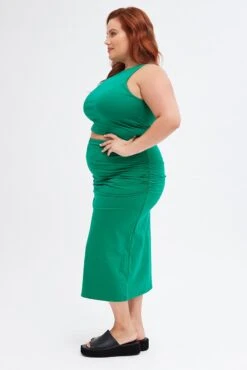 Green Midi Skirt Elastic Waist Gather Double Layer -You And All Fashion Store csm31825x 84a green 4