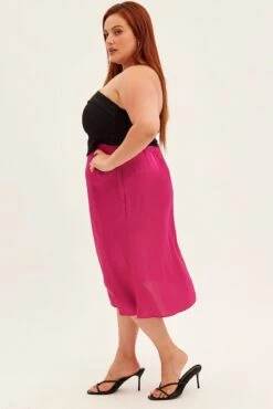 Pink Midi Skirt Satin Slip With Button Detail -You And All Fashion Store csm31892 47a pink 4
