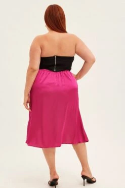 Pink Midi Skirt Satin Slip With Button Detail -You And All Fashion Store csm31892 47a pink 5