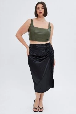 Black Midi Skirt Drawstring Satin Split -You And All Fashion Store csm31893 47ab black 3