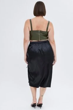 Black Midi Skirt Drawstring Satin Split -You And All Fashion Store csm31893 47ab black 5