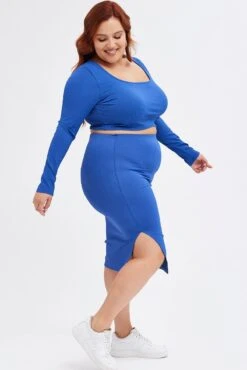Blue Midi Skirt Rib Jersey Seamless Look -You And All Fashion Store csm31950x 84a blue 4