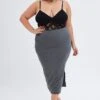Grey Midi Skirt Wide Rib Jersey Bodycon
