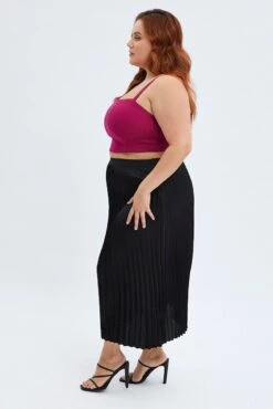 Black Pleated Skirt Midi Elastic Waist Satin -You And All Fashion Store csm32018 35ab black 4